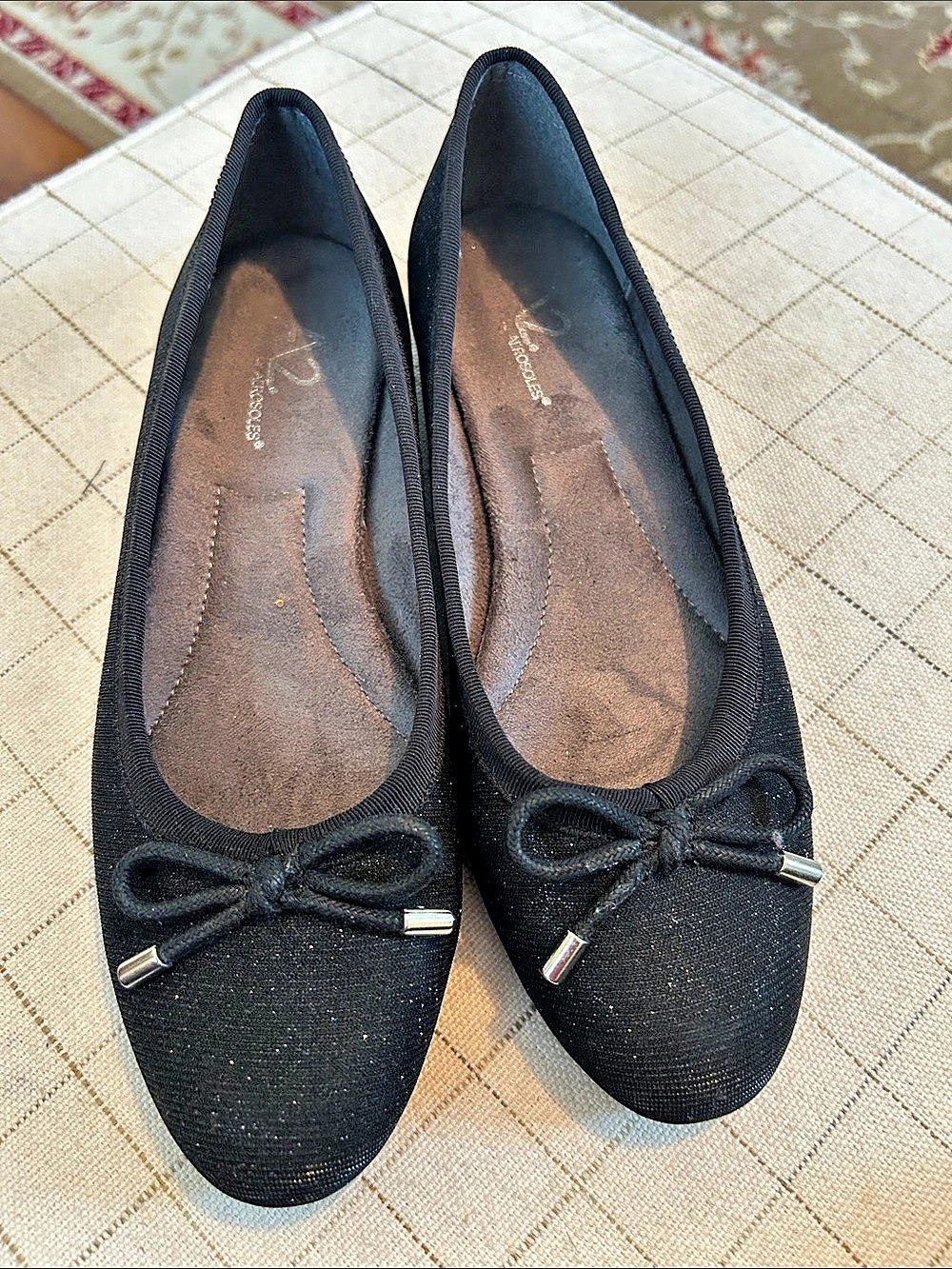 A2 by Aerosoles Black Bow Sparkle Ballet Flats/ Size 6m
